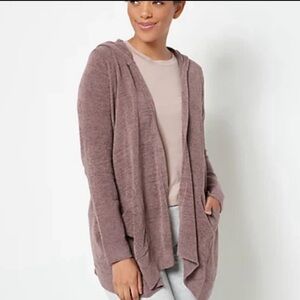 Barefoot Dreams CozyChic Lite Dusty Rose Hooded Cardigan